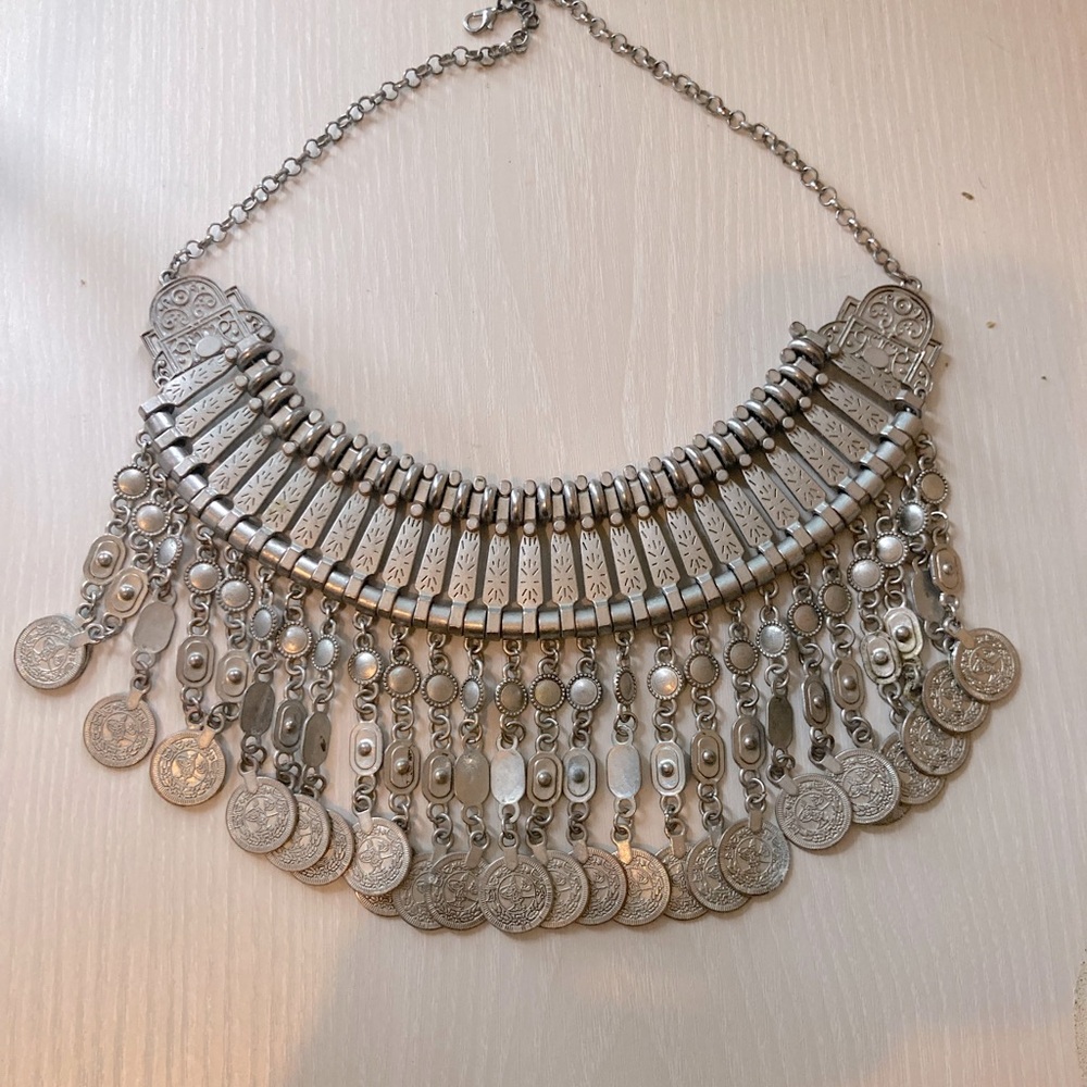 Bohemian Silver Coin Choker Necklace